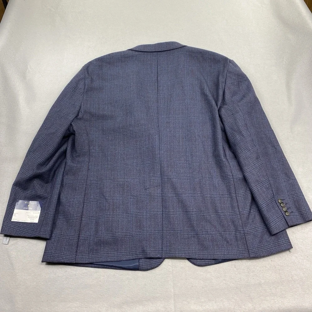Stafford Jacket Mens 54R Blue 2 Blazer Glen Plaid Wool Blend Sport Coat